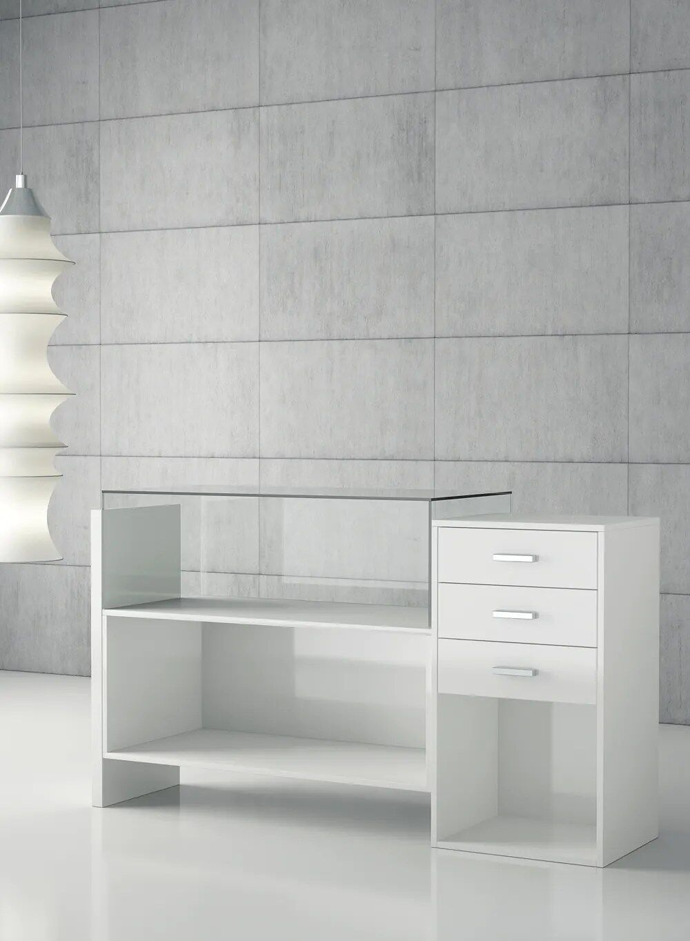 vitrine comptoir - COM-QU1VA-blanc-poli